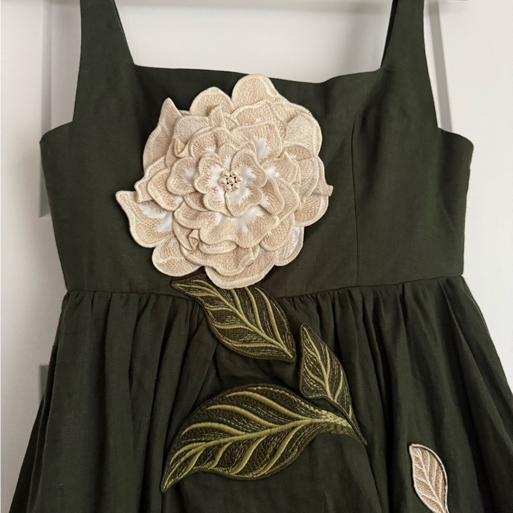 Agua by Agua Bendita Hierbabuena Gardenia Embroidered Mini Dress Forest Green - Picture 4 of 11